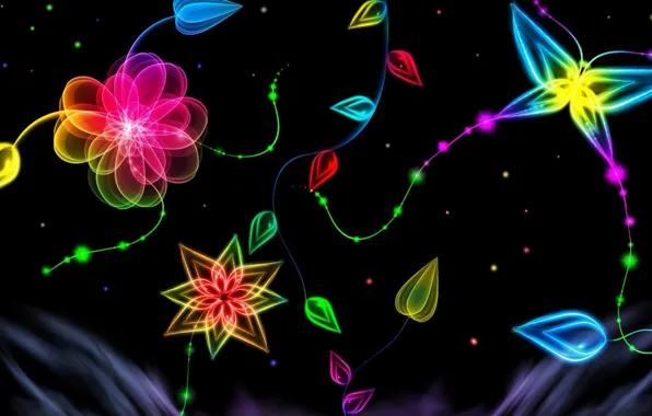 Picture light, flowers, background, pattern, butterfly