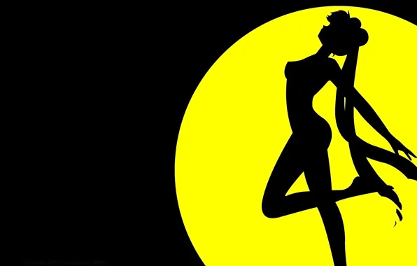 Picture girl, moon, sky, minimalism, night, ribbons, pose, drawing
