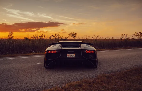 Lamborghini, sunset, aventador sv
