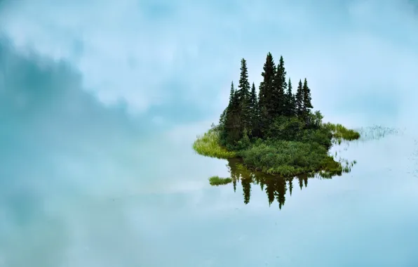 Picture clouds, nature, fog, lake, reflection, island