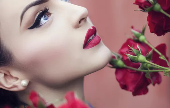 Picture look, girl, flowers, roses, makeup