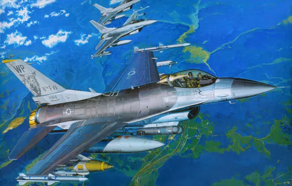 Picture aviation, fighter, art, the plane, BBC, F-16, f-16