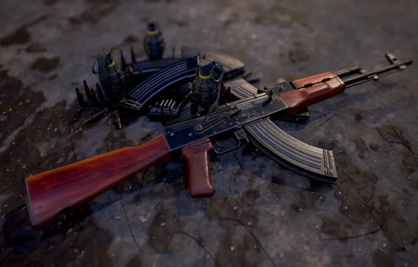 Picture rendering, weapons, gun, weapon, render, Kalashnikov, assault rifle, assault Rifle