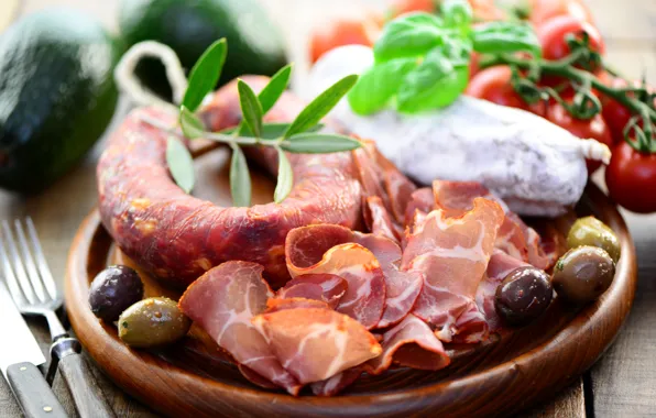 Picture photo, food, vegetables, sausage, ham, meat products