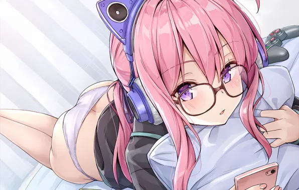 Picture girl, sexy, lingerie, ass, panties, pink hair, long hair, legs