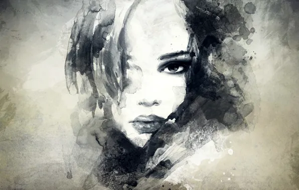 Picture look, girl, face, portrait, art, lips, painting