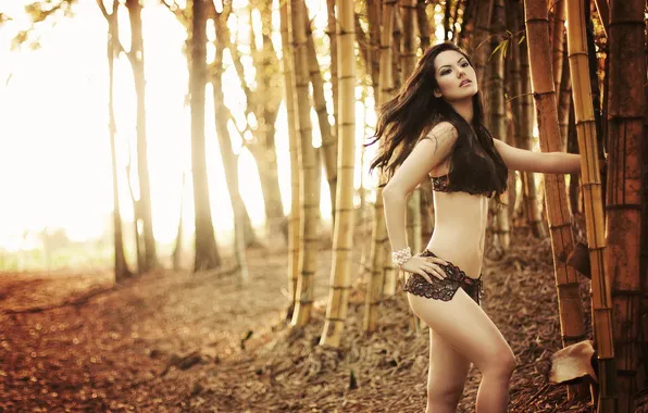 Girl, background, bamboo