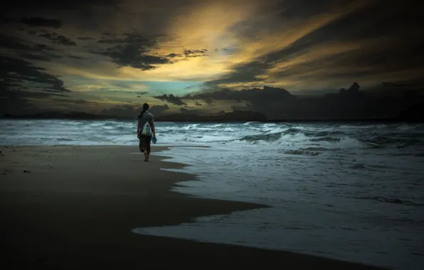Sea, girl, night