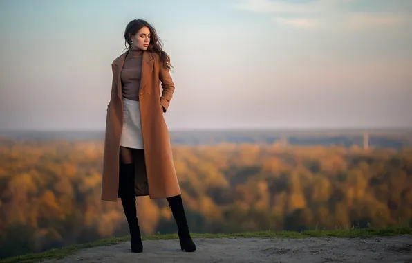 Girl, model, coat, skirt, boots
