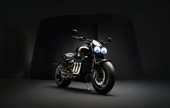 Motorcycle, bike, bike, motorcycle, the dark background, Triumph, dark background, headlights