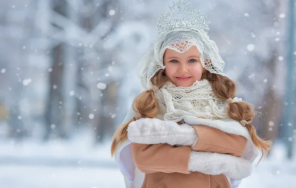 Winter, forest, snow, nature, pose, smile, Park, child