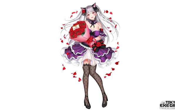 Girl, sexy, cleavage, thighhighs, long hair, dress, boobs, animal ears