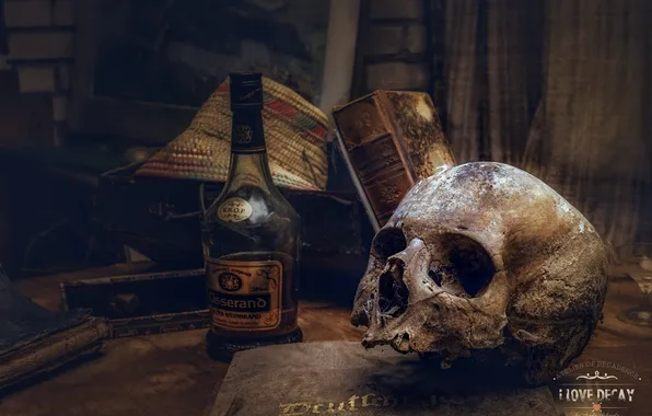 Background, skull, cognac