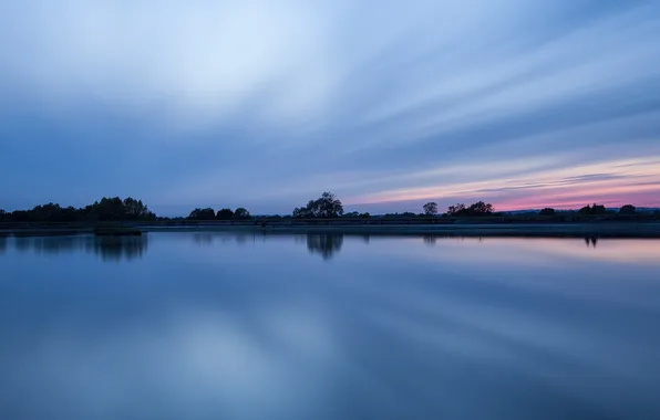 Trees, lake, surface, reflection, the evening, twilight, Buckinghamshire, Marsworth