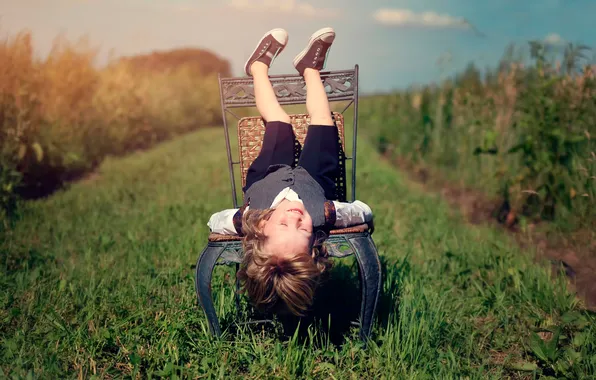 Summer, joy, children, laughter, chair, girl