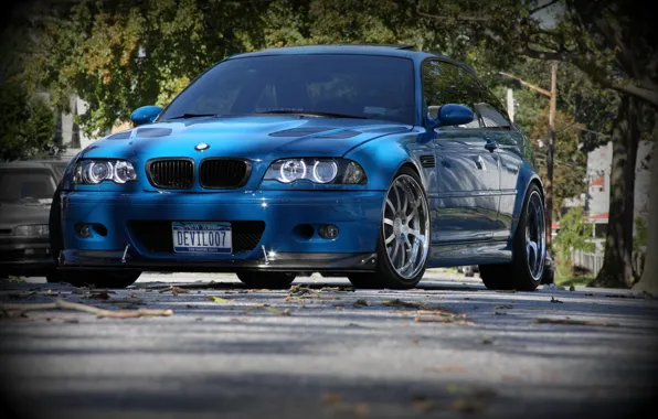 Picture blue, street, bmw, BMW, coupe, blue, e46, daylight