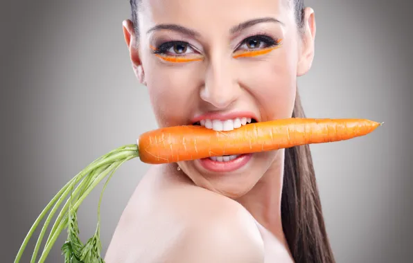 Girl, face, makeup, brunette, carrots