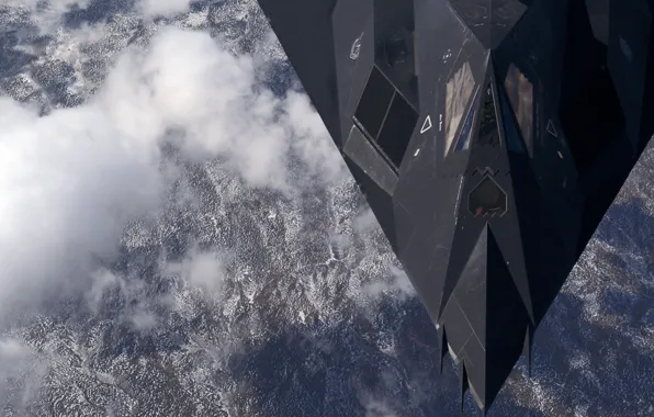 The plane, unobtrusive, F-117, Nighthawk, shock, over, Alaska, subsonic tactical