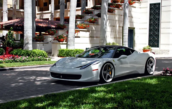 Picture Ferrari, Grass, 458, White, Tuning, Villa, Italia, Wheels