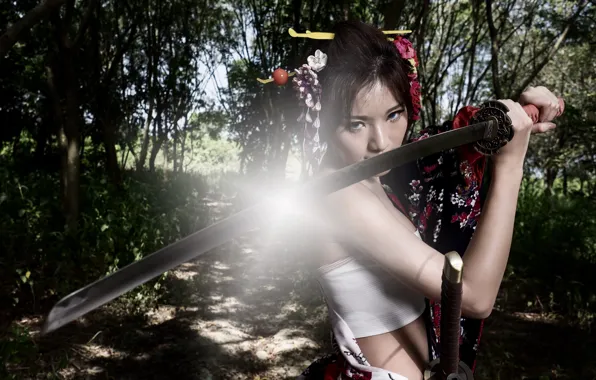 Picture girl, sword, Asian