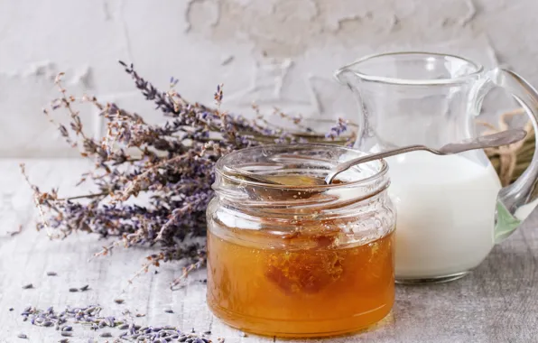 Picture flowers, milk, honey, lavender