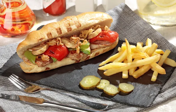 Vegetables, sandwich, potatoes