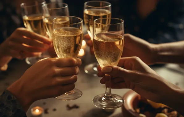 Table, people, holiday, wine, glass, candles, hands, glasses