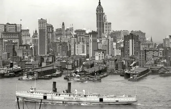 Retro, ship, home, New York, USA, 1910-th year