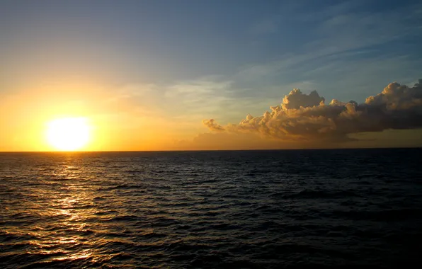 Sea, the sky, the sun, clouds, sunset