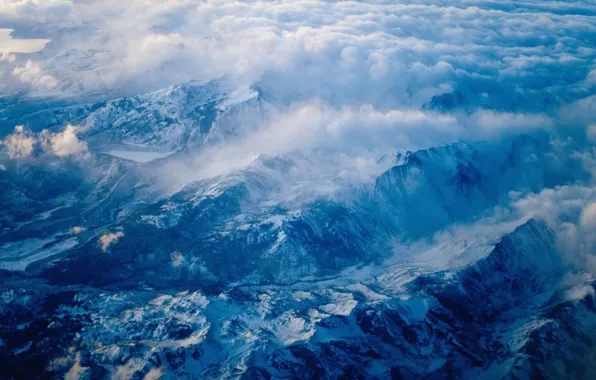 Clouds, blue, Mountains
