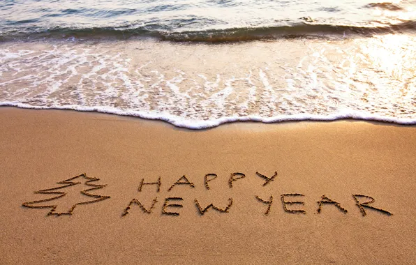Sand, sea, beach, beach, sea, sand, New Year, Happy