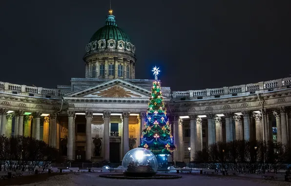 Picture winter, snow, night, the city, holiday, new year, Peter, backlight