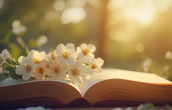 The sun, rays, light, flowers, nature, branch, spring, morning