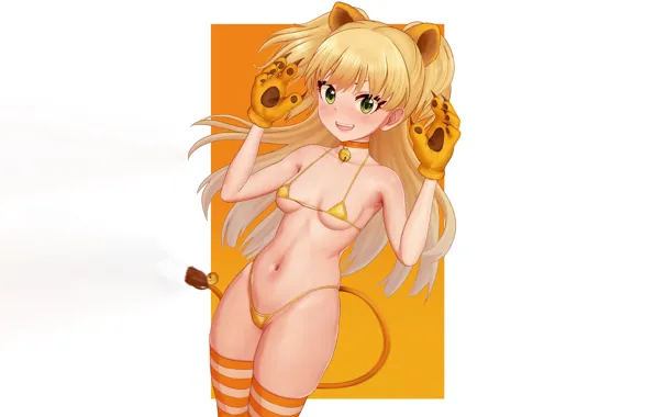 Girl, sexy, cleavage, thighhighs, long hair, boobs, animal ears, anime