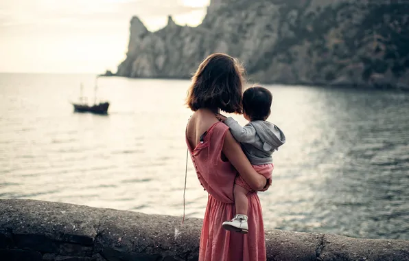 Picture sea, girl, boat, child