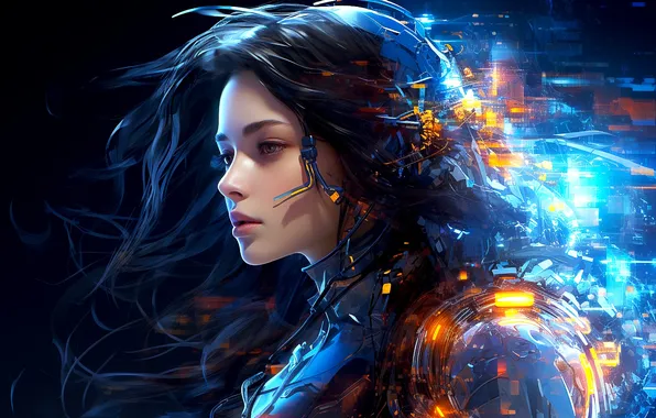 Girl, fantasy, robot, science fiction, sci-fi, digital art, cyber, artwork