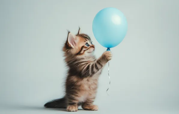 Cat, look, pose, kitty, face, stand, a balloon, AI art