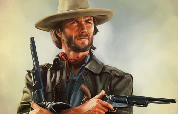 Picture art, Clint Eastwood, revolver, Josey Wales, The Outlaw