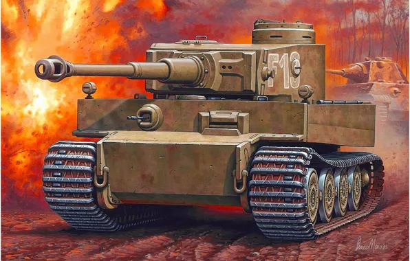 Picture war, art, ww2, german tank, panzerkampfwagen, tank, tiger tank, panzer Vll