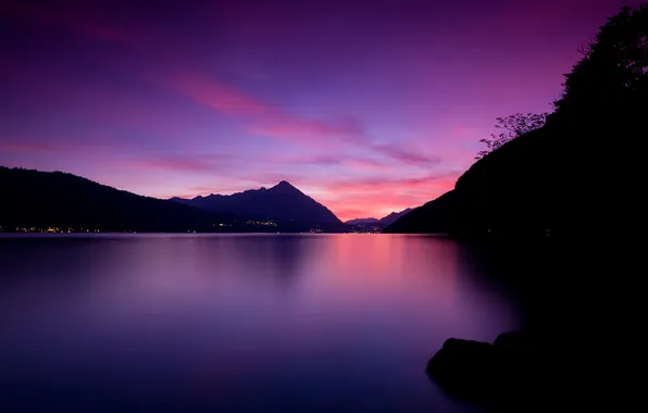 Picture the sky, lake, Lake Thun Sunset