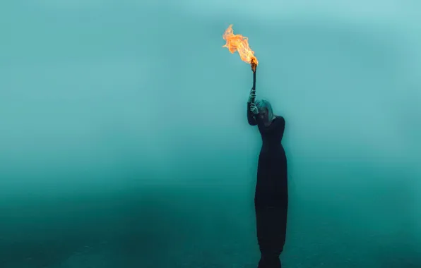 Girl, torch, in the water, Kindra Nikole, forsaken flame