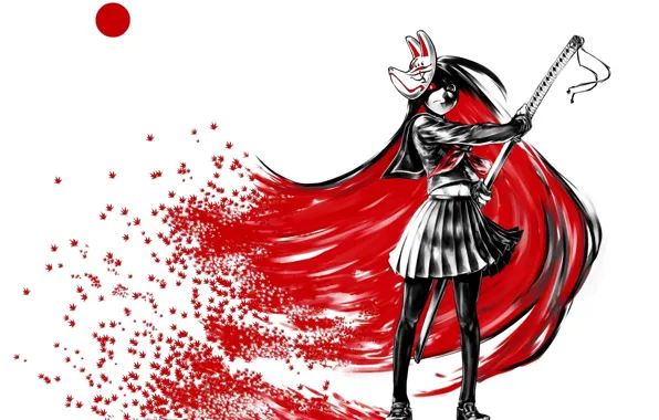 Japanese, katana, mask, vortex, red eyes, killer, baby, cool