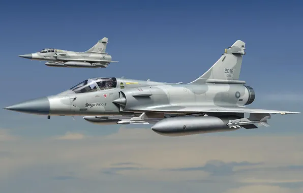 Picture the fourth generation, Dassault Aviation, French multi-role fighter, upgraded export version, Mirage 2000-5