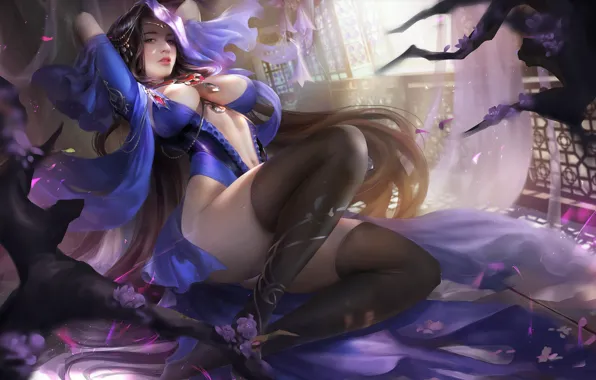 Girl, Figure, Look, Style, Asian, Girl, Stockings, Art