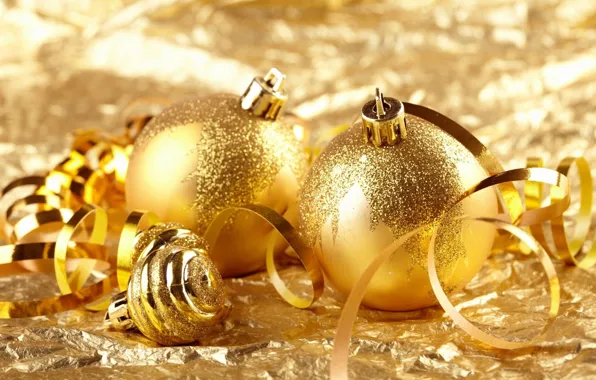Picture balls, decoration, gold, holiday, Wallpaper, toys, Shine, Christmas