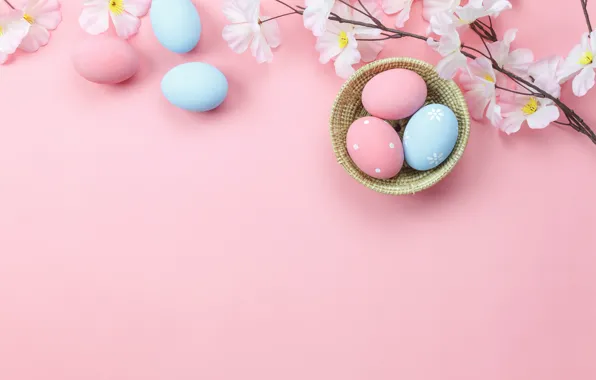 Picture flowers, background, pink, eggs, spring, Easter, wood, pink