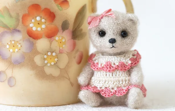 Toy, bear, girl, pitcher