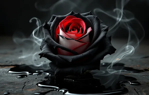 Flower, smoke, rose, puddle, couples, black, black background, red