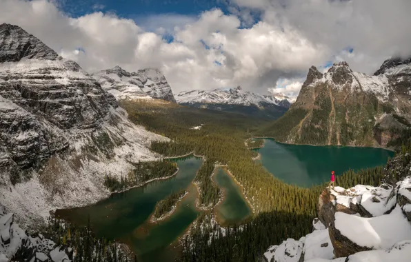 Clouds, snow, mountains, lake, Canada, panorama, Canada, British Columbia