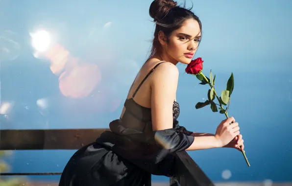 Picture girl, roses, Rosa Ortega